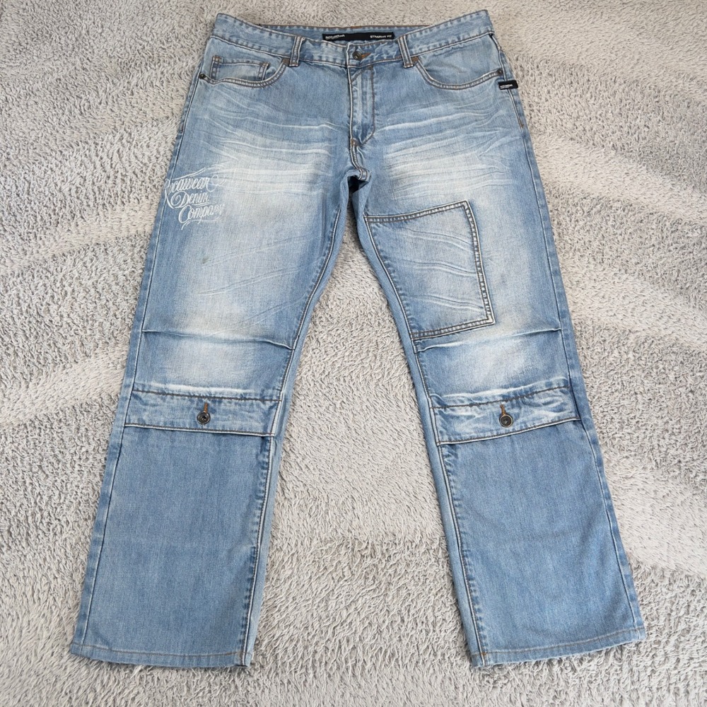 Rocawear Jeans Mens 36 Y2K Baggy Straight Cargo Flap Pocket Light Wash Skater